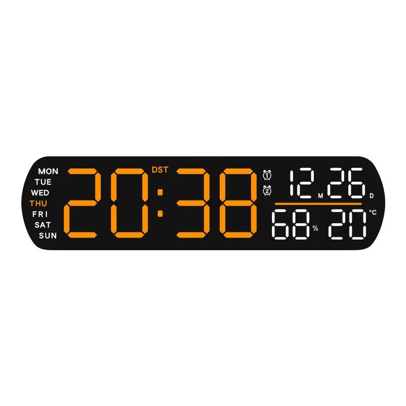 LED Digital Clock Date Week Humidity Temperature Display Brightness Adjustable Electronic 10 Inch LED Table Alarm Clock 12/24H