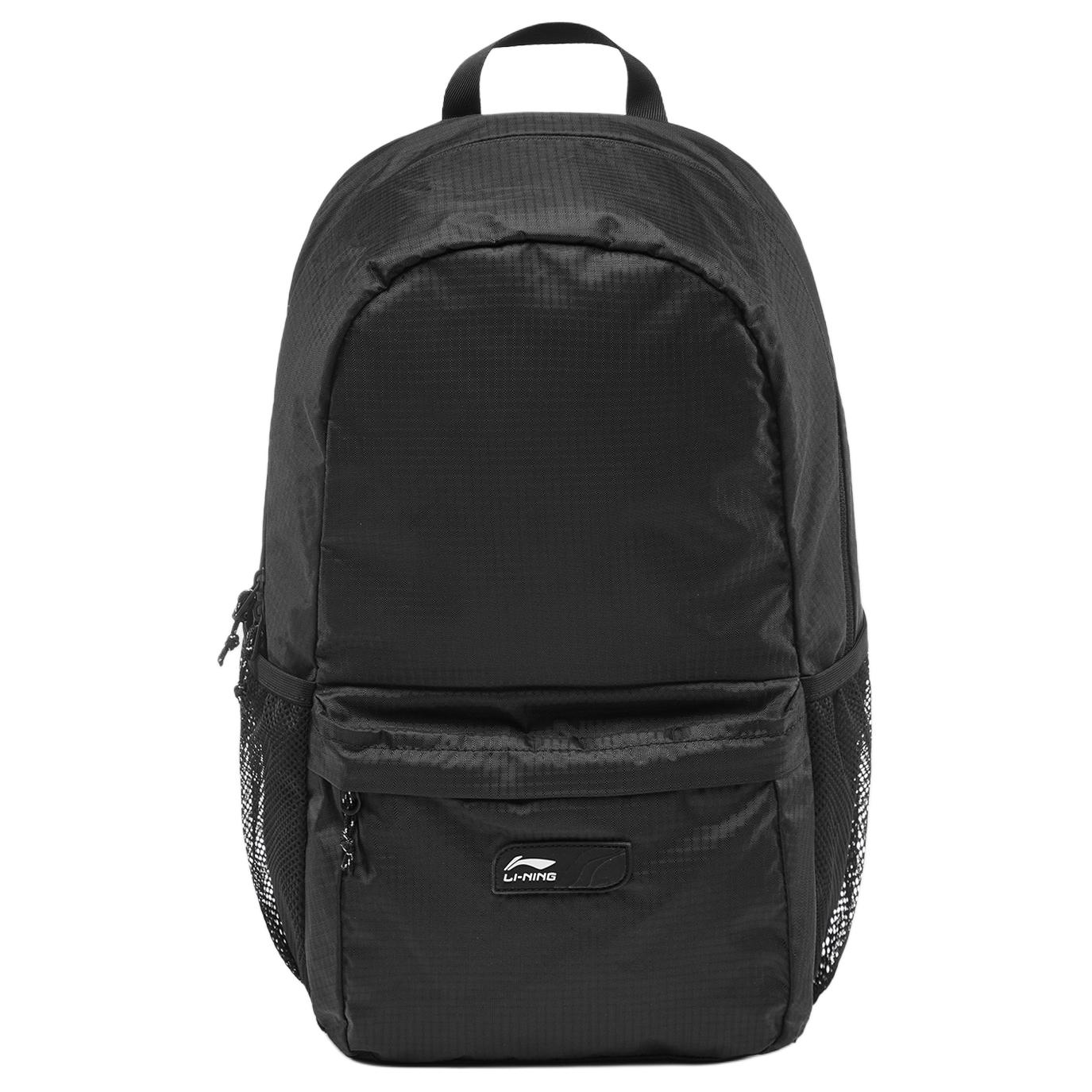 Бренд Li Ning Логотип Повседневный Спортивный Простой Универсальный Молния Рюкзак Нейлон Студенческий Рюкзак Унисекс рюкзак Черный ABSU345-1 Black
