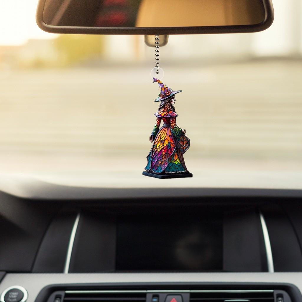 Chic Acrylic Witch Car Hanging Ornament Perfect For Halloween And Decor Christmas