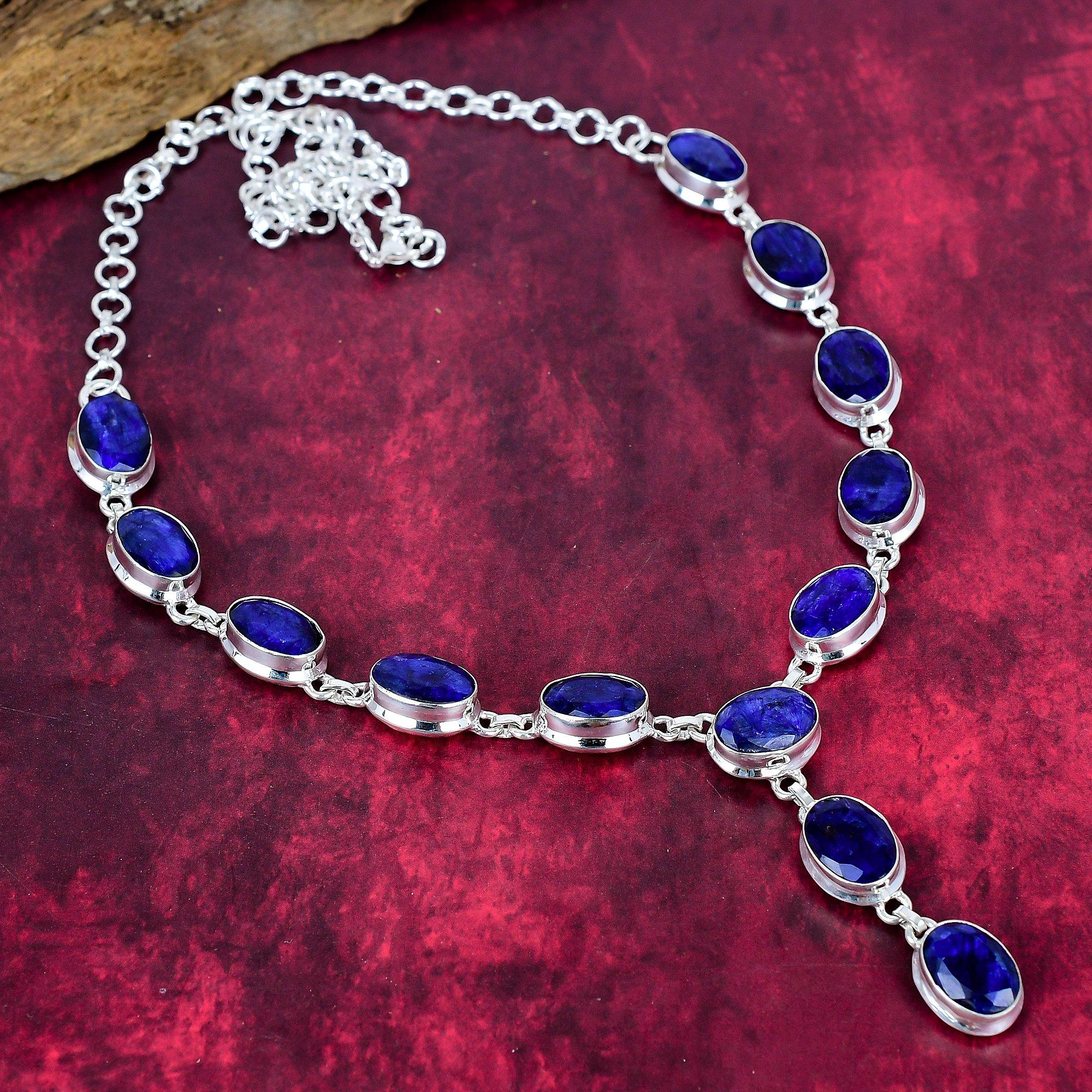 

Ожерелье с синим сапфиром, ожерелье ручной работы с драгоценными камнями, ожерелье из цельного серебра 925 пробы, старинные ювелирные изделия, для подарка на помолвку синий