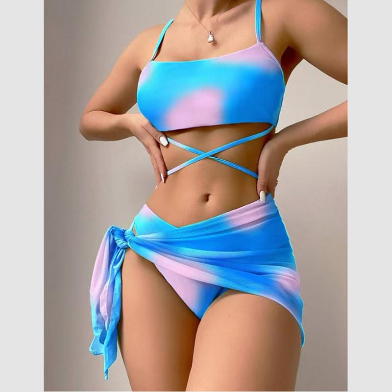 

Женский летний пляжный отпуск Сексуальный купальник-бикини треугольник с бандажной завязкой тай-дай 3 в 1 L