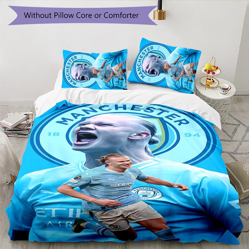 Erling Haaland 3pcs Bedding Set Duvet Cover Closure Includes 1 Duvet Cover & 2 Pillowcases for All Seasons Bedroom Home Dorm Decor