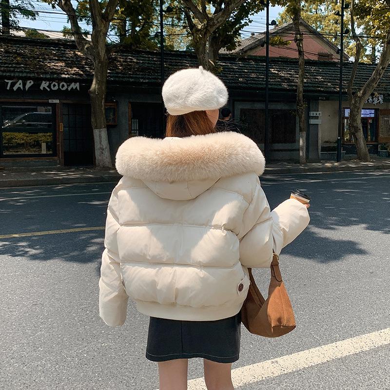 Outer Women 2025 New Autumn and Winter Style Fried Street Large Fur Collar Hooded Short Down Cotton Jacket Loose Thickened Warm