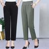 Women's Cotton Middle-aged Mother Trousers Loose Elastic Waist Casual Pants Spring Autumn Loose Solid Women's Straight Pants