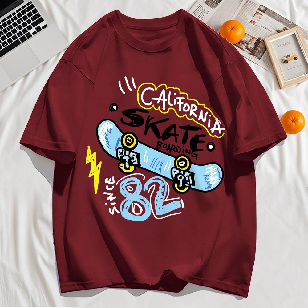 California Skate Number 82 Printing Tee Shirts O-Neck Summer Streetwear Oversize Soft Cotton Clothing T-Shirt