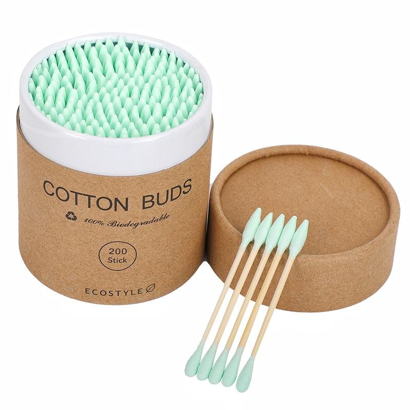 200 Round and Pointed Double-headed Cotton Swab Sticks In A Colored Paper Box, Disposable Makeup Remover and Ear Cleaning Cotton
