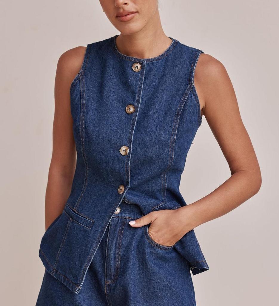 Spring/Summer 2025 European & American Fashion Sleeveless High Waist Loose Denim Shorts Set