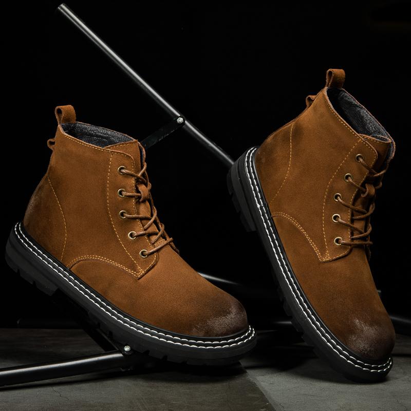 Fashion Handsome Men's Motorcycle Boots Outdoor Work Boots Men's Genuine Leather Short Boots Winter Cotton Boots Thick Soled Ankle Boots