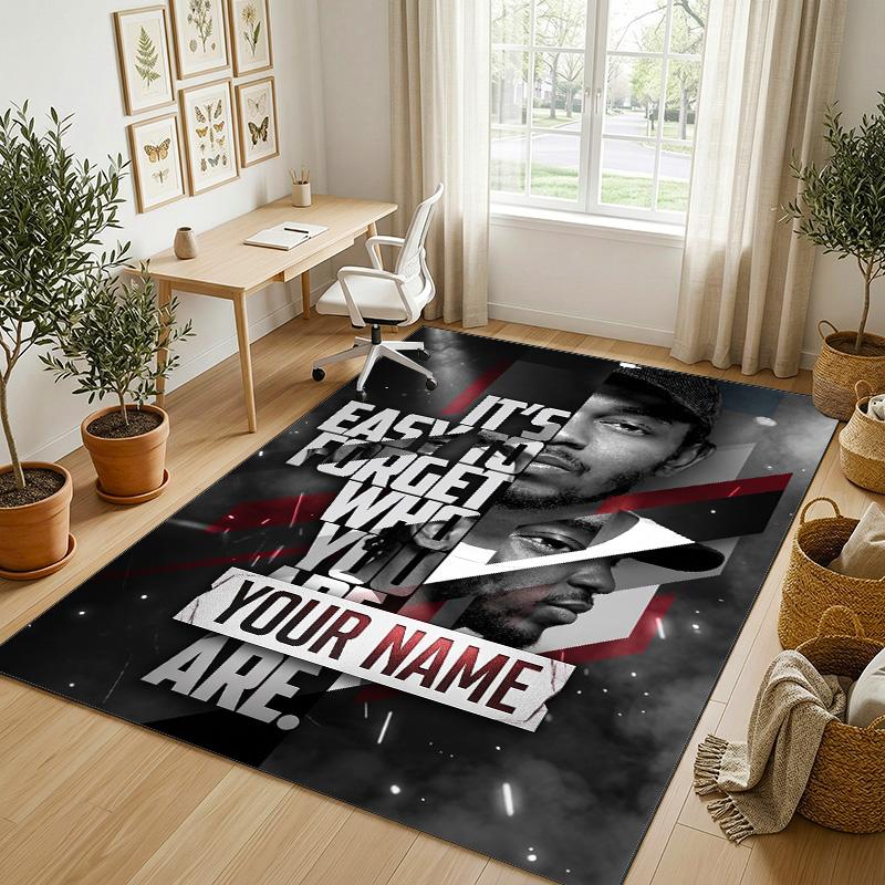 Personalized Crystal Velvet Carpet,Kendrick Lamar Custom Printed Name, Plush Area Rug For Home Indoor Decor