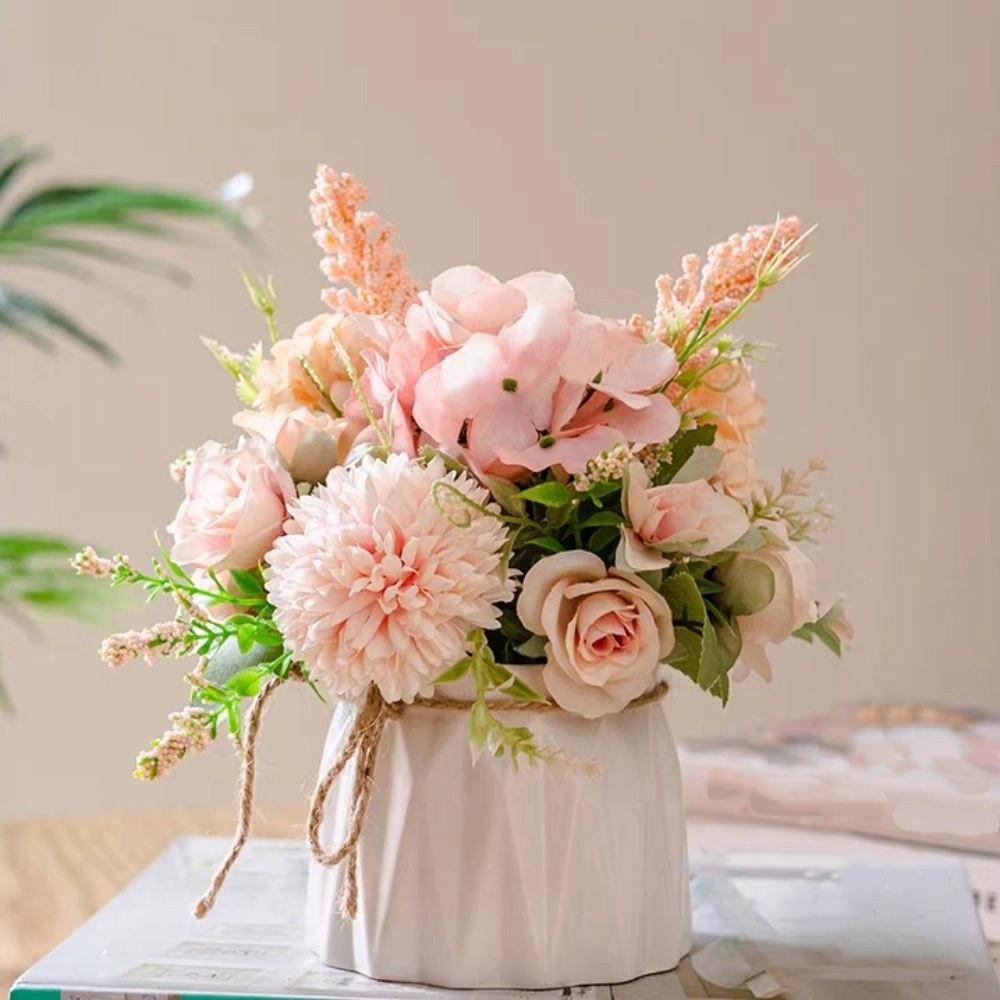 Realistic Artificial Flower Bonsai Rope Eternal Life Simulation Plant Bonsai with Ceramic Flowerpot No Watering