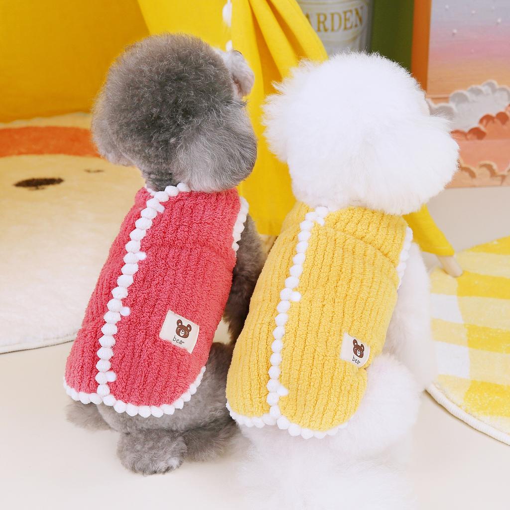 Pet Cat Bichon Teddy Yorkshire Puppy Clothing Autumn and Winter Traction Velvet Vest 23 Draw Corduroy Vest