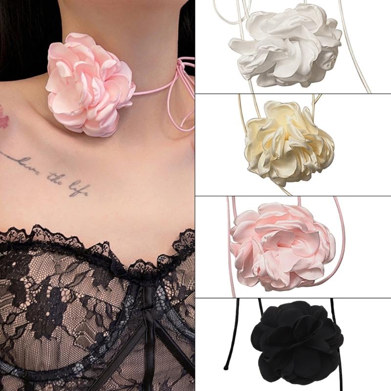 Flower Collar Choker Necklace Soft Fabric Flower Choker Tie Fabric Flower Chokers Cloth Accessories for Women Teen Girls