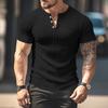 Nadelstreifen V-Ausschnitt Slim Fit Kurzarm Oberteil Knopf Herren T-Shirts