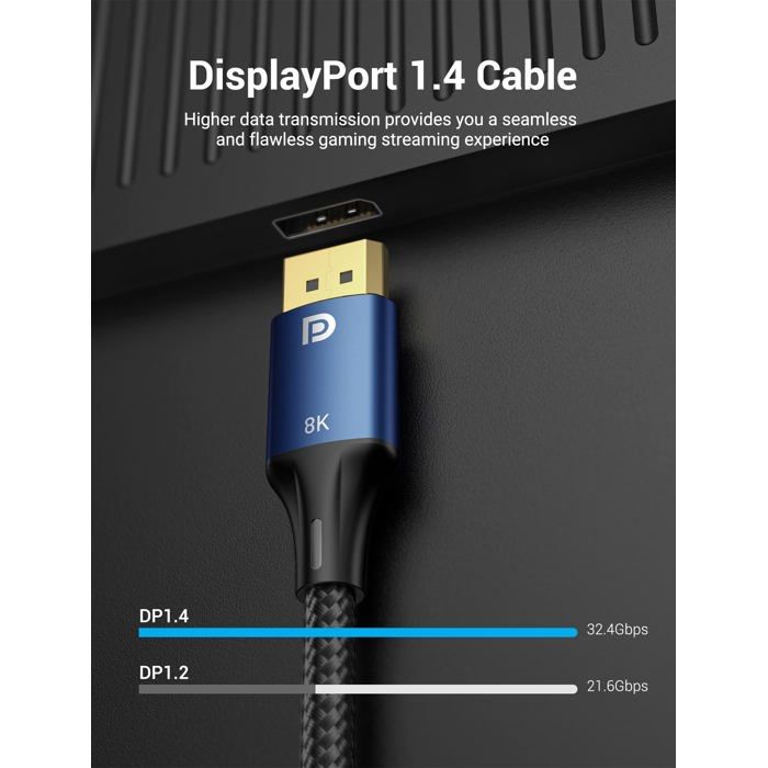 Câble DisplayPort 4K - Vention - HACBH - 2m - 60Hz - G-Sync/FreeSync