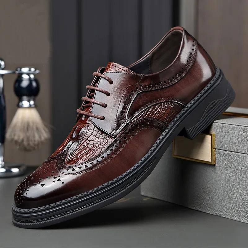 Leather Shoes Men Lace Up Breathable Black Soft Bottom Man Business Dress Formal Wear Casual Wedding Men Shoes Zapatos Hombre
