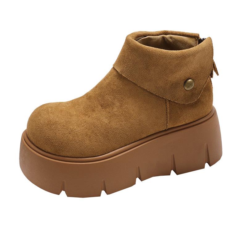 Vintage brown Maillard slim platform boots women's 2025 new autumn with skirt small height-increasing short boots