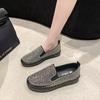 Mode 2025 Luxus Damen Flats Strass Bling Nähen Plateau Slipper Slip-on Nähen Flach Modische Freizeitschuhe Damenschuhe