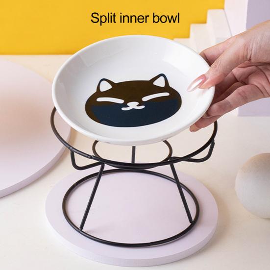 Cat Bowl Set Anti-Vomit Protect Cervical Vertebrae Indoor Cats Small Pets Colorful Patterns Pet
