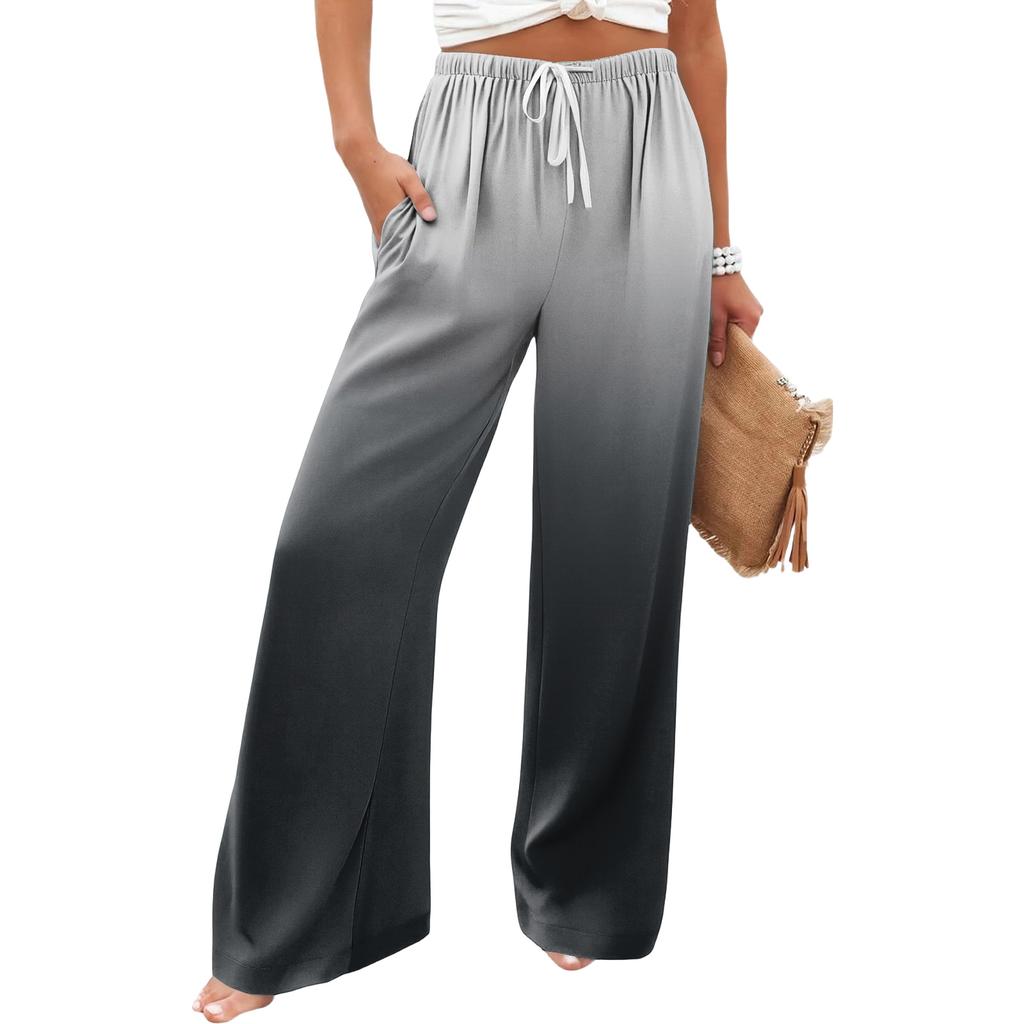 Women's Casual Gradient Print Wide Leg Drawstring Pocket Beach Casual Pants