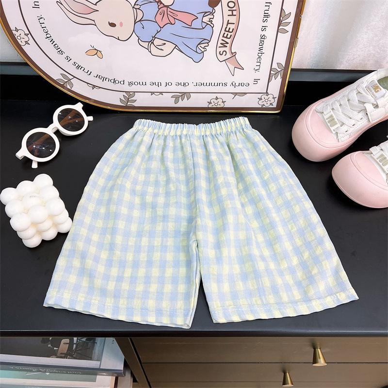 

Детские шорты летние домашние брюки для мальчиков клетчатые брюки тонкие брюки для сна для девочек свободные брюки детские брюки 160