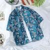 Men Tees Hawaiian Shirt Beach Print Tee Plus Size Loose Overshirt Half Sleeve Retro Clothes Casual Male Undies Button Up Top Summer