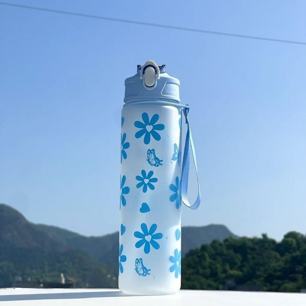 Durable 800ML Water Bottle Bow Flower Printed Leak Proof Straw Cup Large Capacity Plastic Water Cup Travel
