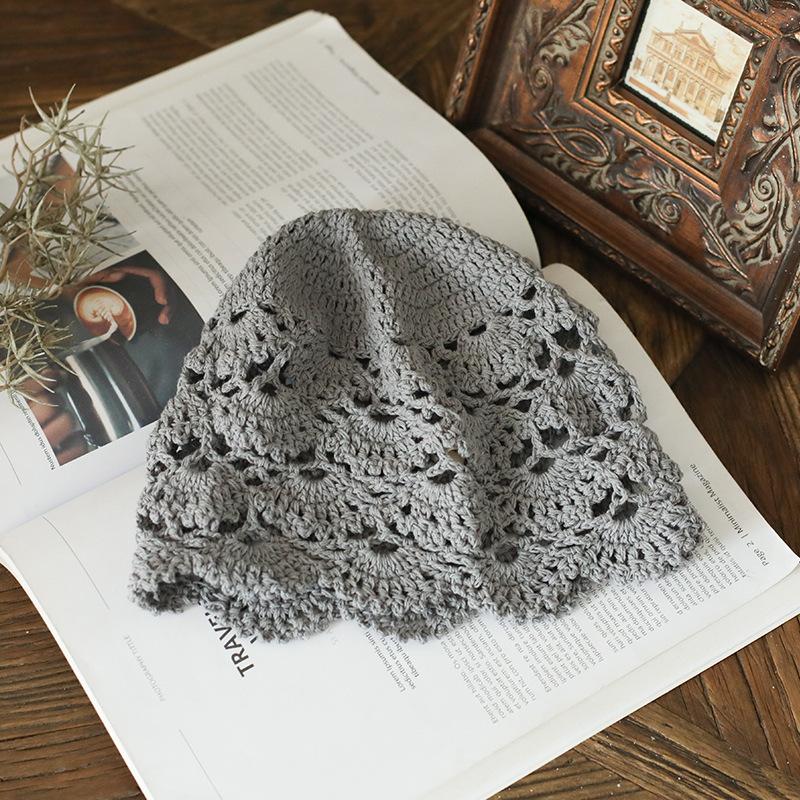 Elegant Hand Crochet Cotton Beret Knits Baotou Painter Ms Hat Brim WOMEN HOLLOW HAT