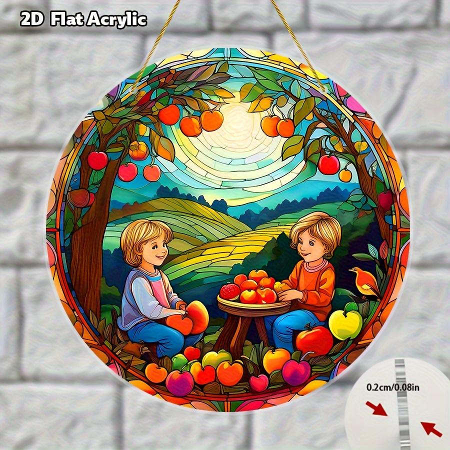 2D flaches Acryl-Apfelbaumgarten-Kunstdesign, Innen- und Außendekoration - Keine Batterien/Strom erforderlich, Kostenlose Tagesdekoration, Ladendekoration, Haltbar