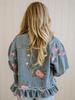 Retro Washed Denim Floral Print Loose Long Sleeve Women's Shirt