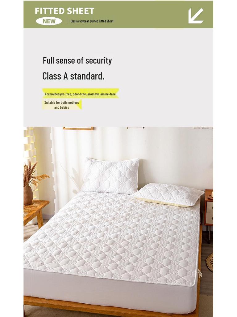 Four Seasons Quilted Raw Cotton Soybean Mattress Protector: Machine-Washable, Dustproof, Fully Enclosed Cover