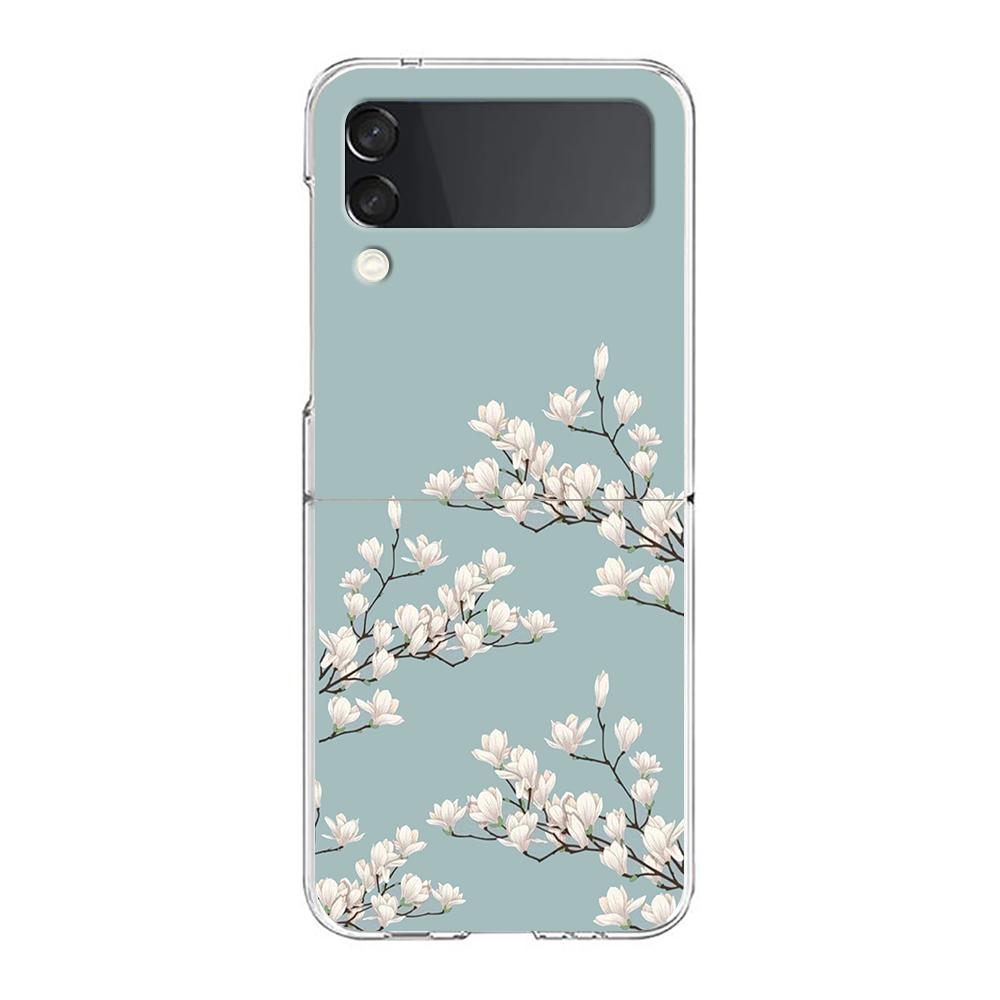 Flower Phone Case For Samsung Galaxy Z Flip 3 4 5 Hard Folding Clear PC Bumper For Samsung Z Flip3 Transparent Back Cover