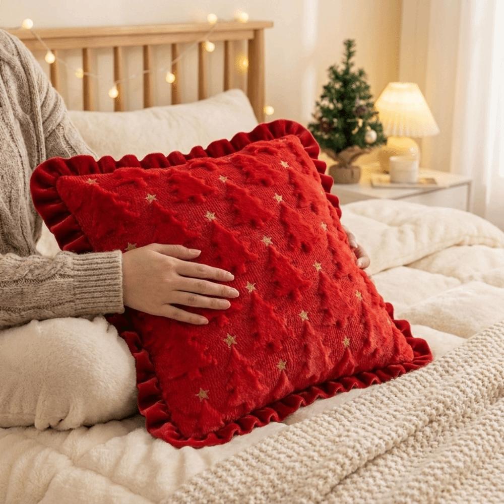 3D Plush Christmas Pillow Cover Embroidered Christmas Tree Pillow Cover Sofa Cushion Cover Home