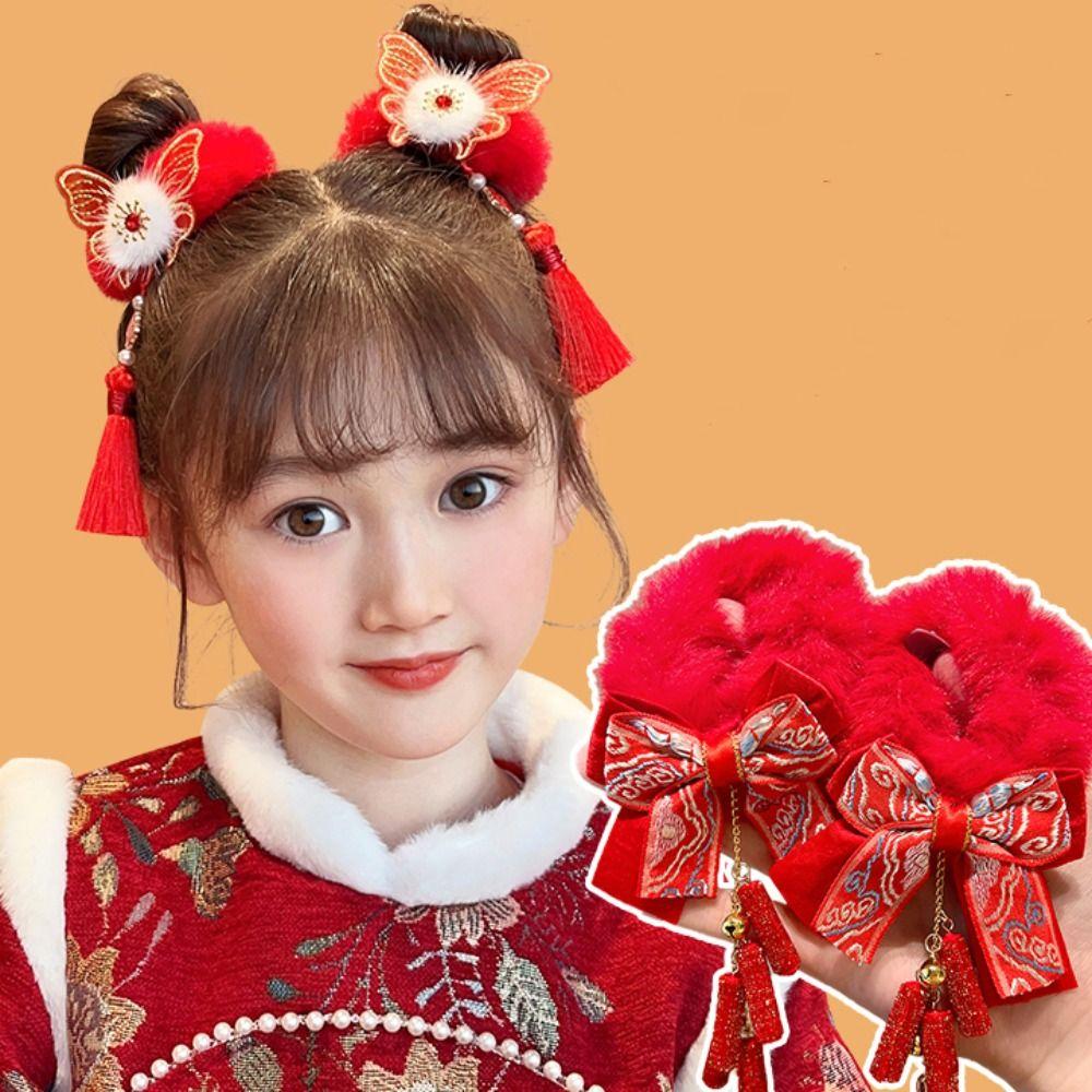 Tang Suit Children's New Year Headwear Chinese Style Red Bow Hair Ring New Year Hair Rope  Winter