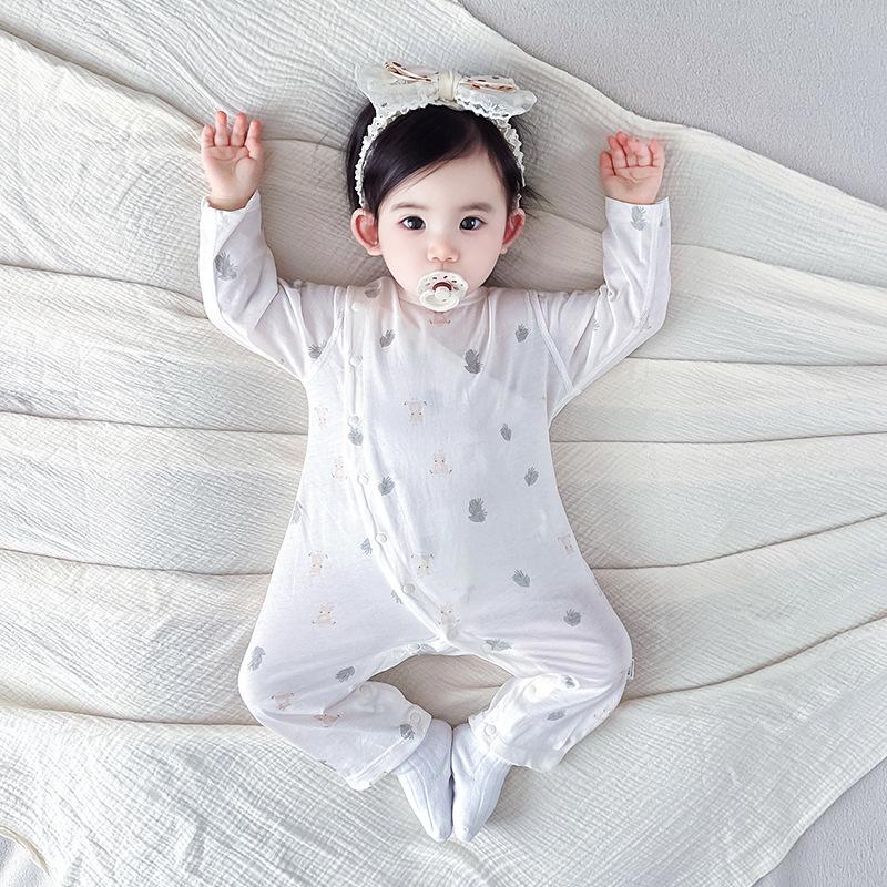 Baby Onesie: Double-Layer Belly Protection, Pure Cotton, Boneless, Long Sleeve for Spring, Autumn, Summer, & Air-Conditioned Rooms