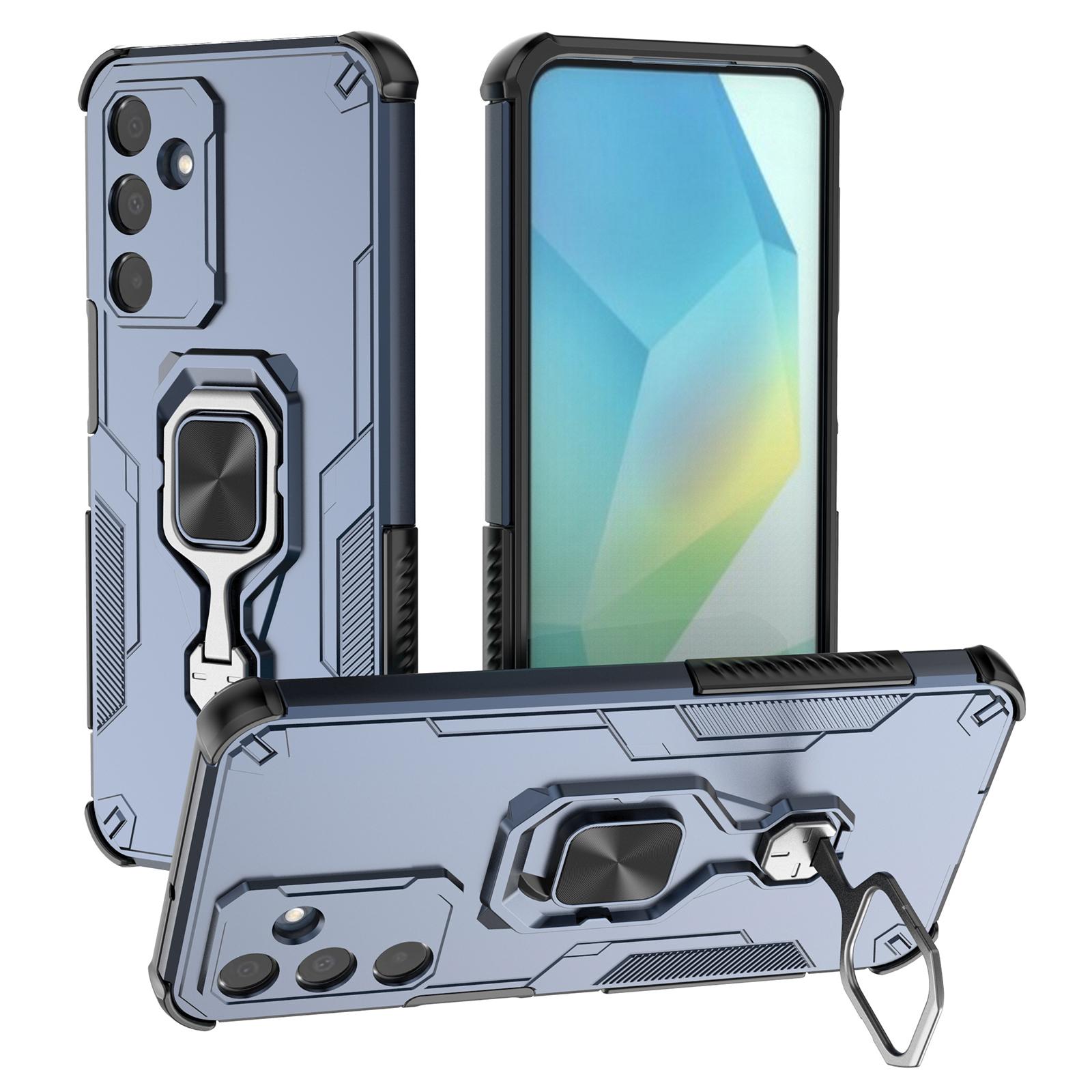 

For Samsung Galaxy A56 5G/A36 5G Case Rotatable Ring Kickstand PC+TPU Shockproof Phone Cover Navy Blue