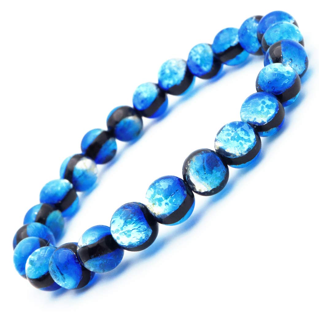 

[GOLD STONE] Yonaguni Blue Firefly Glass 8mm Glowing Bracelet from Yonaguni Island, Okinawa, Inner Diameter: Approx. 17.5cm