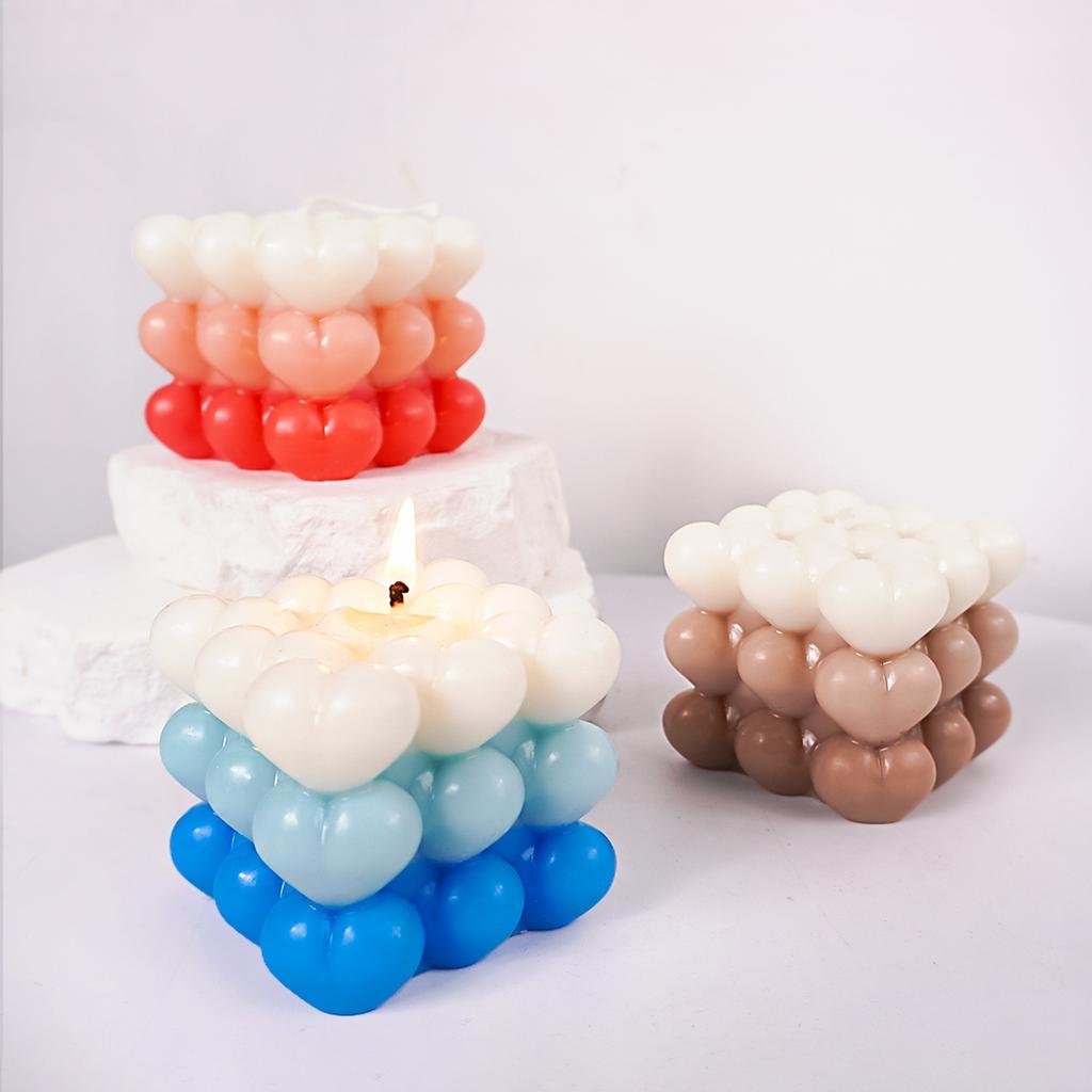 Liebesblasenkerze Silikonform DIY Aromakerzenherstellungszubehör Gipsseifenform DIY Herzblasenwürfel Valentinstagsgeschenke