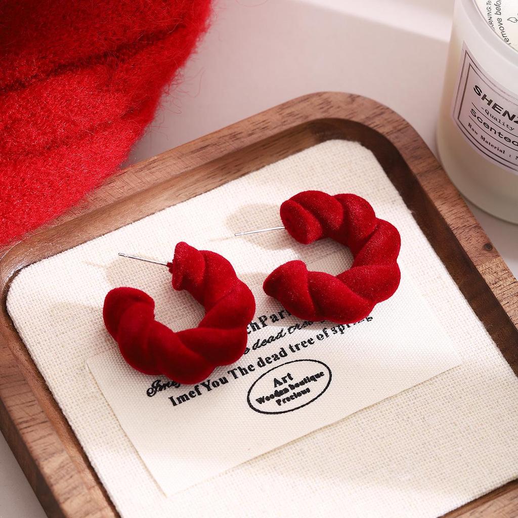 2024 Burgunderrote Ohrringe mit Schleife: Silbernadel, eleganter chinesischer Stil für Neujahr und Frühlingsfest