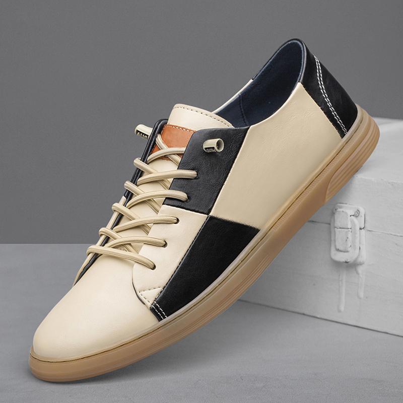 Men Shoes Checkered Contrasting Style 2024 New Trend Versatile Men Casual Board Shoes Leather Soft Sole Breathable Lace Up Shoes