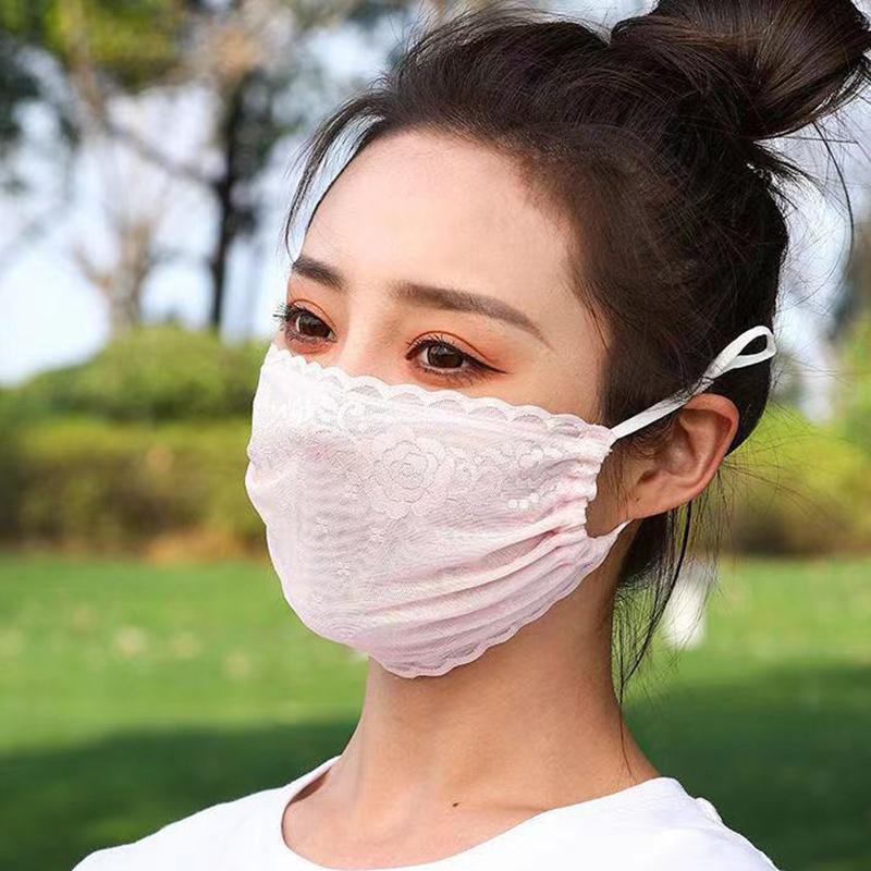 Maschera di pizzo con protezione solare a fiori di colore solido, sottile, appesa all'orecchio, protezione UV, protezione UV, parasole, protezione solare, protezione per il viso