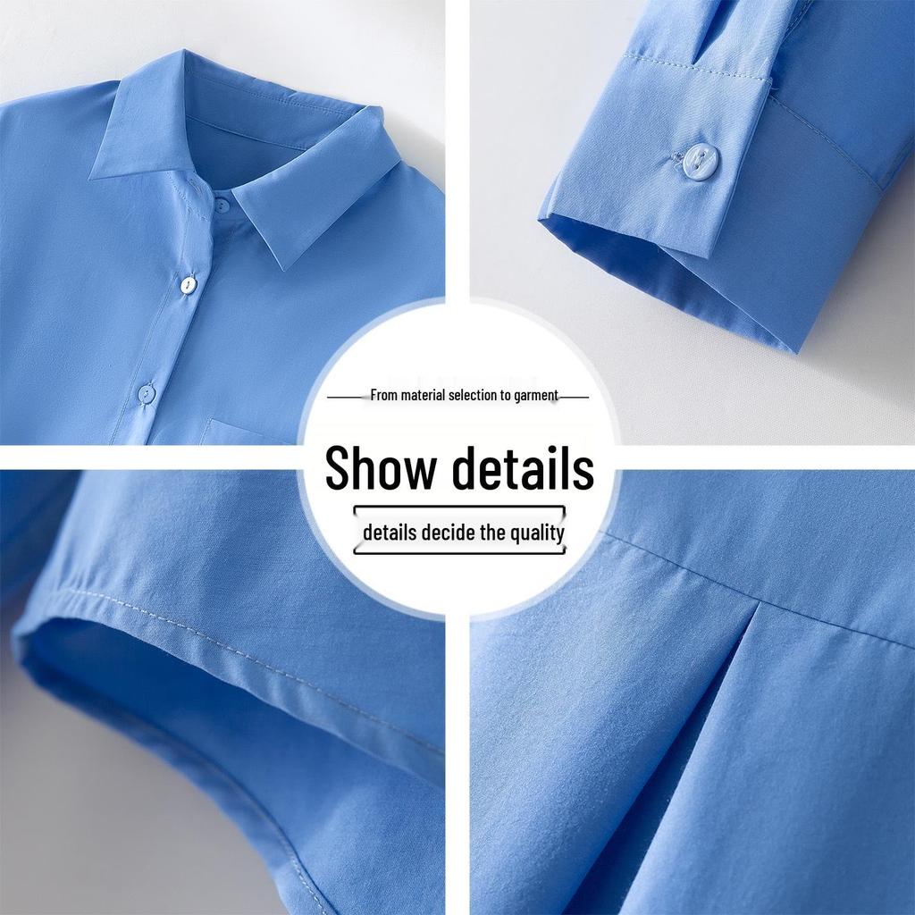 Spring 2026 Women's Versatile Long Sleeve Lapel Shirt - Front Short, Back Long, Loose Fit, Solid Color