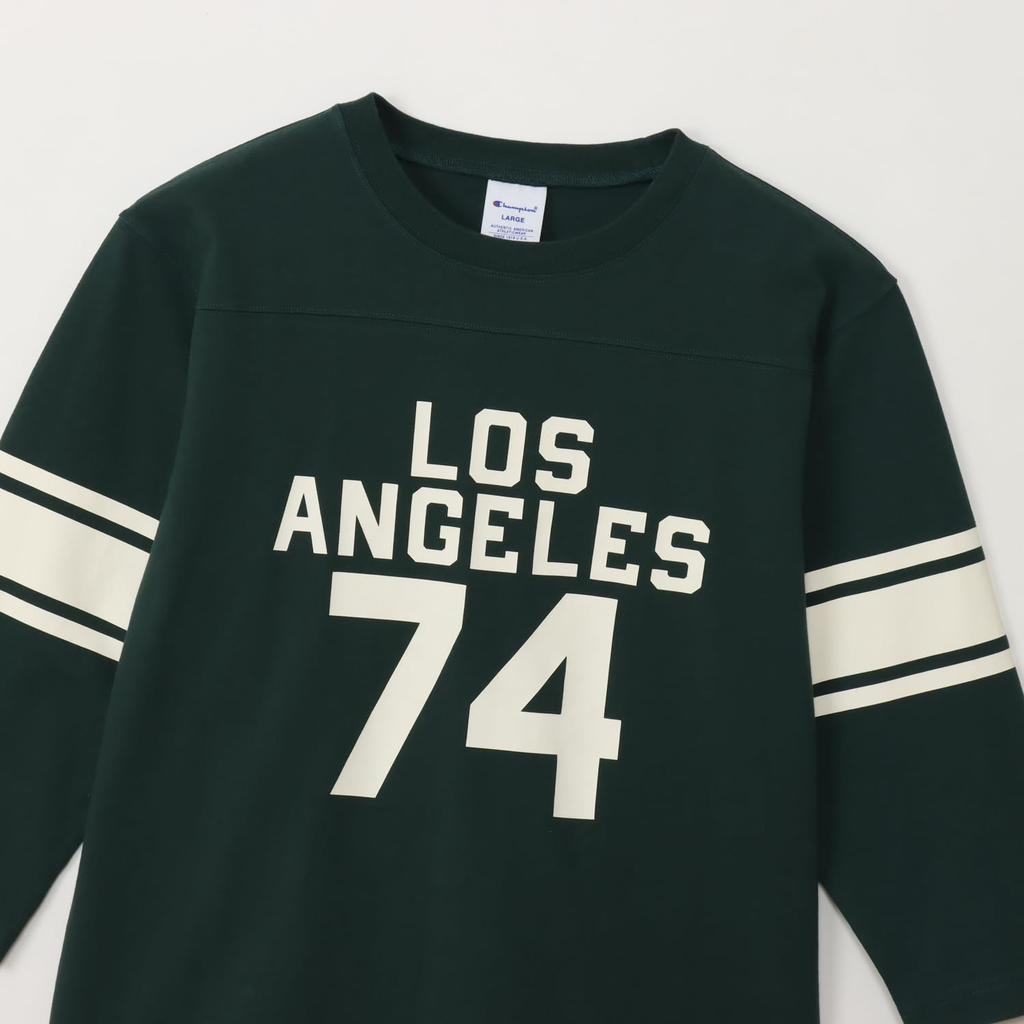 Rękaw Okrągły Dekolt Bawełna USA Nadruk Graficzny Piłka Nożna Podstawowy Ciemnozielony L [Champion] 3/4 100% Koszulka C3-A421 Męska