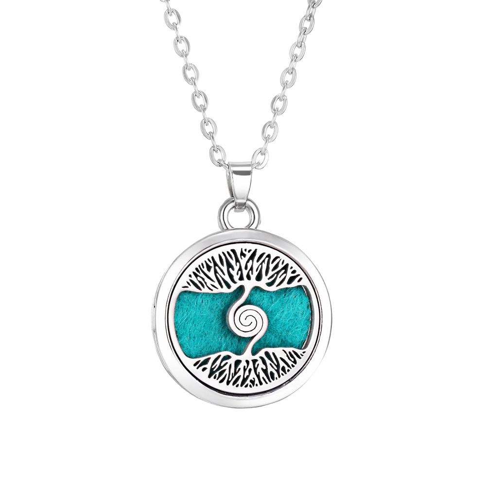 Stainless Steel Fashion Tree of Life Aromatherapy Necklace Essential Oil Diffuser Perfume Locket Pendant Women Jewelry Gift
