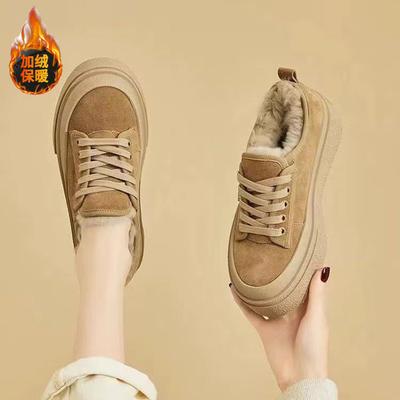 Niche Bread Shoes Cold and Warm Wool Cotton Shoes Women's Winter New Velvet Versatile Thick Baseplate Shoes