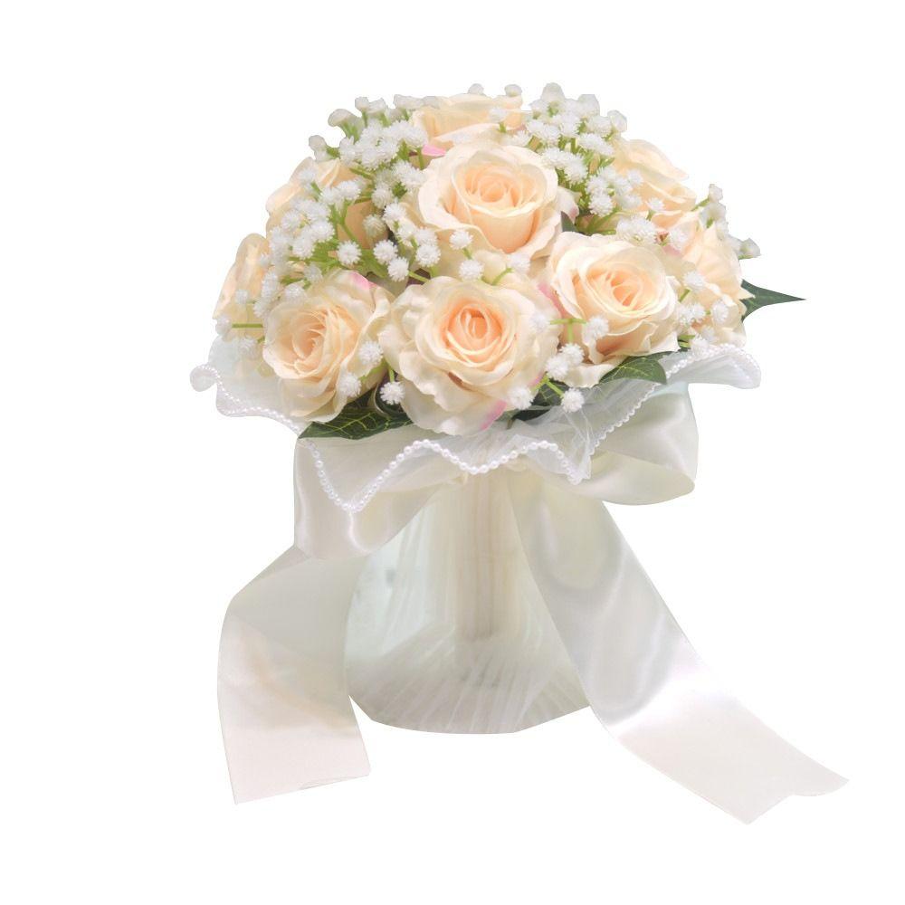 Künstliche Seidenblumen Brautstrauß Exquisiter Weißer Rosenstrauß Braut Accessoires