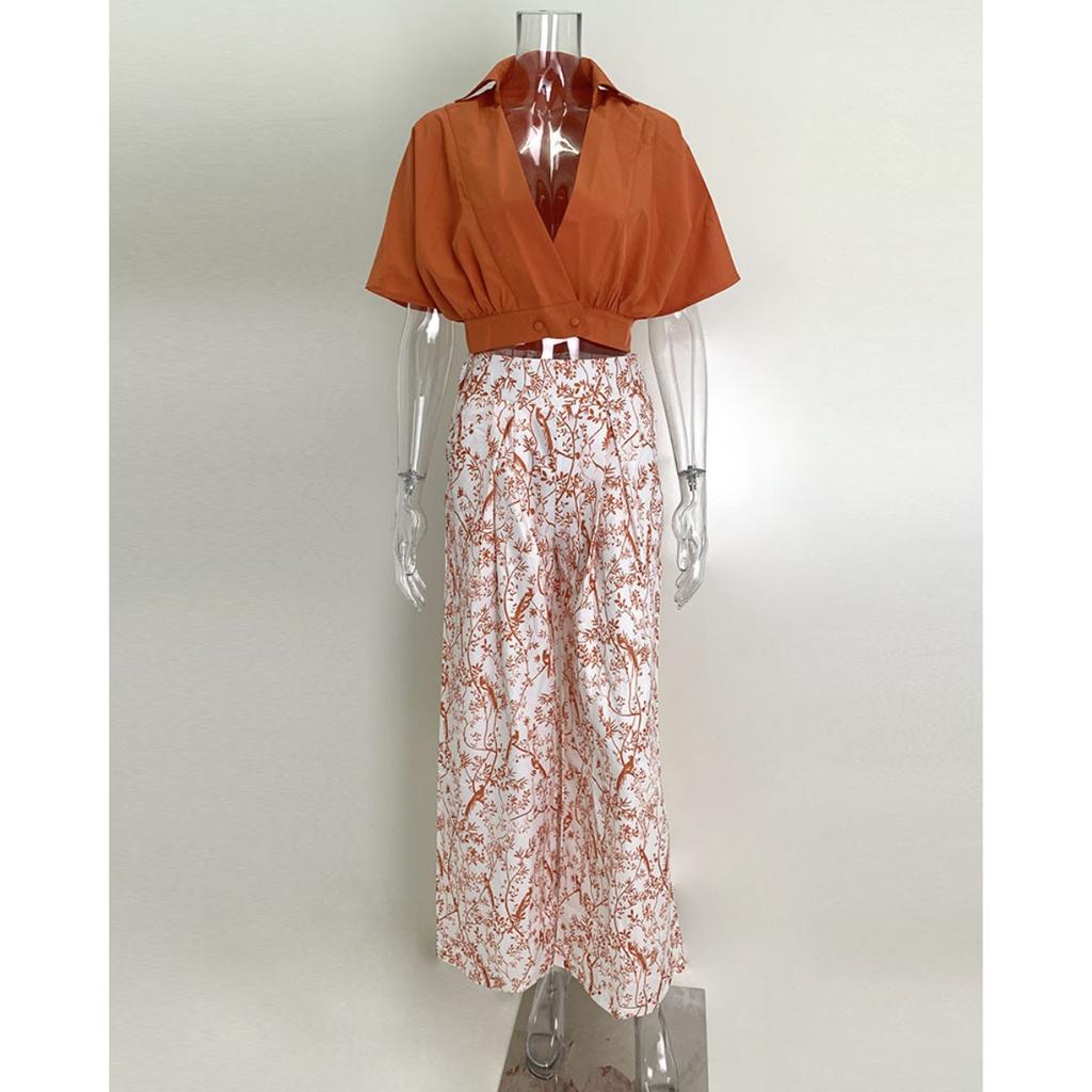 Damtryckt skjorta Temperament Elegant Vida benbyxor Mode Casual Kostym