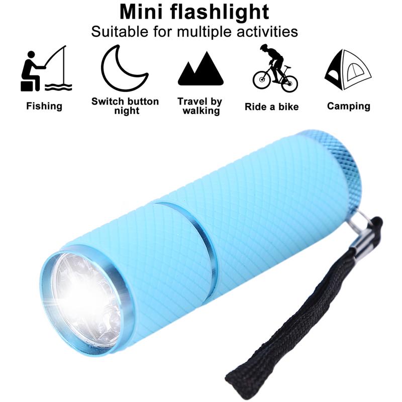 Portable Mini Torch 9 LED Flashlight Aluminum Alloy Night Fishing Torch with Lanyard Outdoor Camping Light Waterproof Flashlight