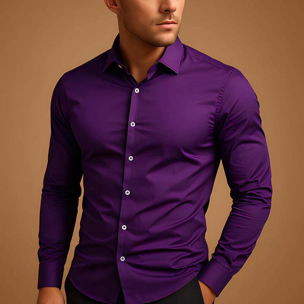 Camisa de Negocios de Manga Larga para Hombre sin Planchar - Antiarrugas y Ropa Casual de Verano