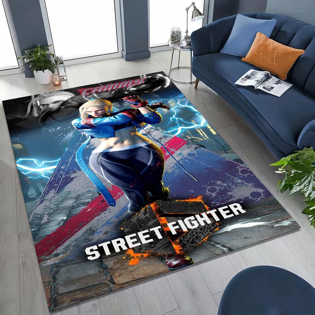 Retro Street Fighter 6 Characters Game Chun-Li Cartoon Rug for Bedroom Living Room Sofa Home Doormat Decor,Non-slip Floor Mat
