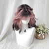 Short Wave Lolita Wigs for Women Synthetic Hair with Bangs Ombre Pink and Black High Temperture Fiber